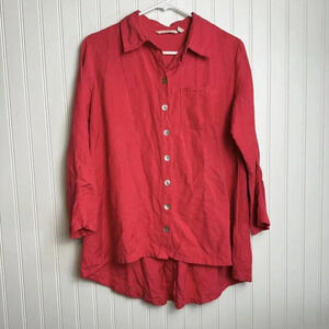 Soft Surroundings Pink Linen Blend Button Front Top  Back Zipper small H44